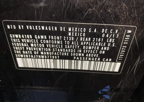 2017 Volkswagen Jetta 1.4T S from USA, damaged, VIN 3VW2B7AJ7HM377997